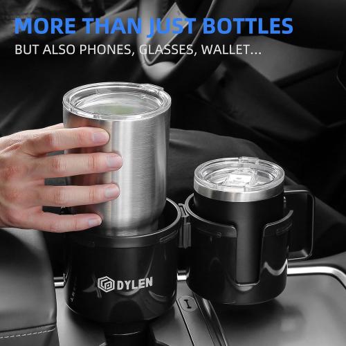 DYLEN Car Cup Holder Expander, 2 in 1 Cup Holder Adapter Extender for Car with Expandable Insert, Fits Yeti, Hydroflask and Other Large Water Bottles & Mugs in 2.2-4.6 (10-46oz)