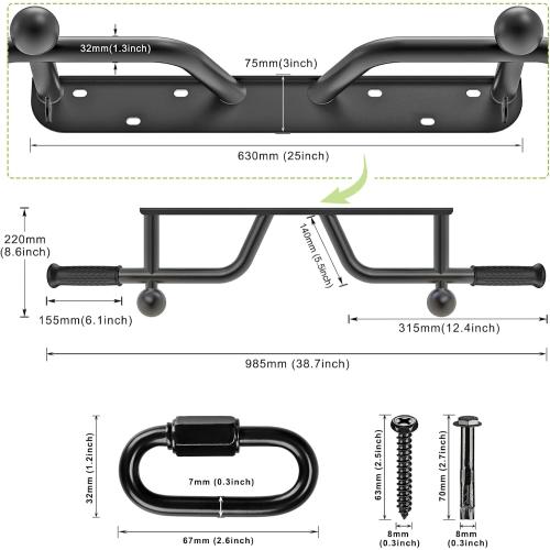 Kipika Heavy Duty Wall Mounted Doorway Pull Up Bar, Multifunctional Chin Up Bar, Portable Fitness Door Bar, Body Workout Home Gym System