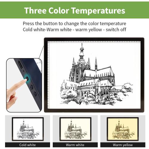 Color Grey Zocelight Light Box A3 with Bag/Stand,3000mAh Battery,Rechargeable led Light pad,3 Colors dimmable and 6 Brightness dimming Light Table for Diamond Painting,Drawing,Sketching,Tattoo,Vinyl Weeding