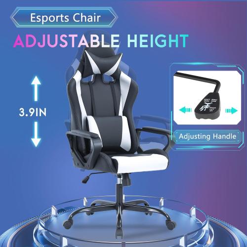 PayLessHere Ergonomic Racing Desk Chair Gaming Chair Computer Chair with Armrests 360° Swivel & Caster Pu Desk Task Chair Executive Headrest Lumbar Support for Back Pain Women Men and Adults (White)