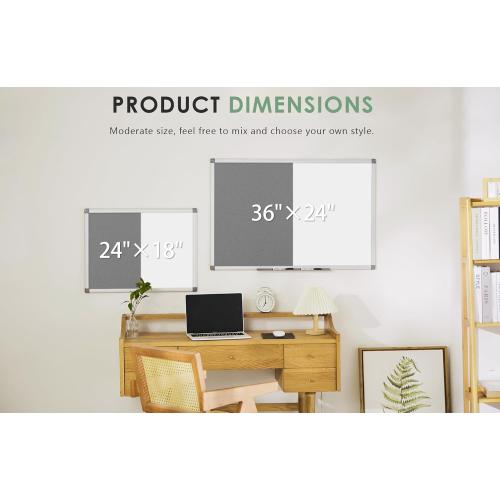 Combination Magnetic Whiteboard & Fabric Board,Dry Erase Board Bulletin Board 36x24inches Combo Vision Board for Wall,Home,School,Office