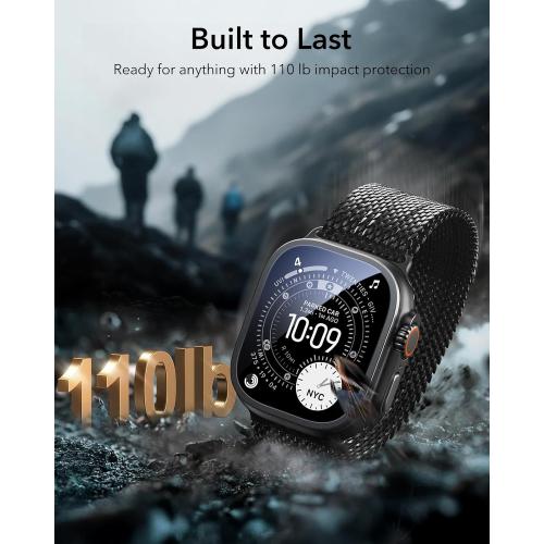 ESR Armorite Screen Protector for Apple Watch Ultra 3 2025 /Ultra 2 /Ultra (49 mm), Military Grade Protection, Tempered Glass Film with Aluminum Alloy Frame, Anti-Scratch, 2 Pack, Black