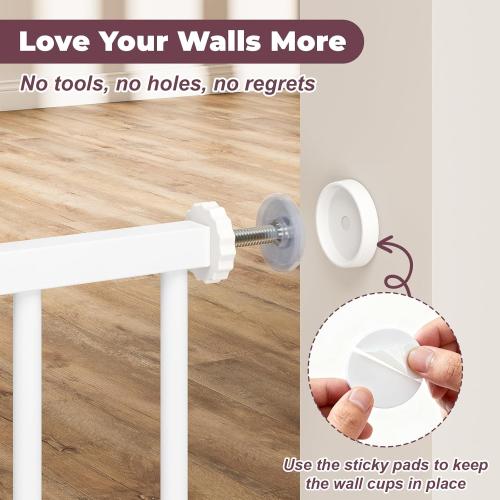 Cideny Baby Gate No Drilling, 29-40 Auto Close Dog Gate Indoor for Doorways & Stairs, Pressure Mounted Adjustable Pet Gate, Easy Walk Through Child Gate for Children & Pets Stroller Friendly, White