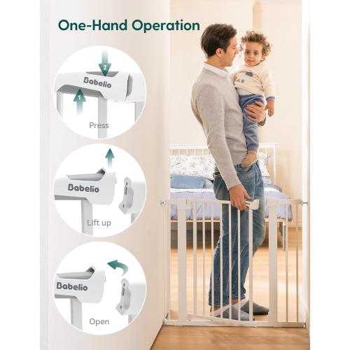 BABELIO 36 Tall Dog Gate PressGuard C5, 26-40 Wide Auto Close Baby Gate, Pressure Mounted Metal Pet Gate, Easy Install No Drilling, No Tools Needed, with Wall Protectors and Extension Kits, White