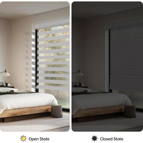 SUNWAY Corded Zebra Roller Blinds for Windows, Dual Layer Zebra Roller Sheer Blind, Easy Light Control for Privacy Light Filtering Roller Shades for Windows (19 W x 72 H, White)