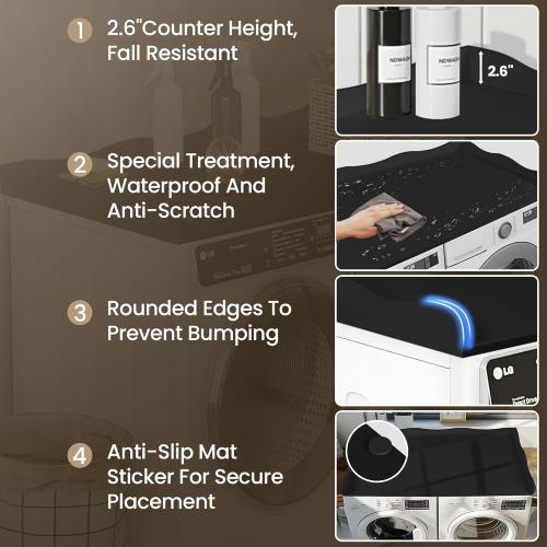 Washer Dryer Countertop,54''X27.6'' Wave Edge Wood Shelf Topper with Anti-Slip Patches,Laundry Room Washer and Dryer Laundries Hamper Counter Storage Organization (Black)