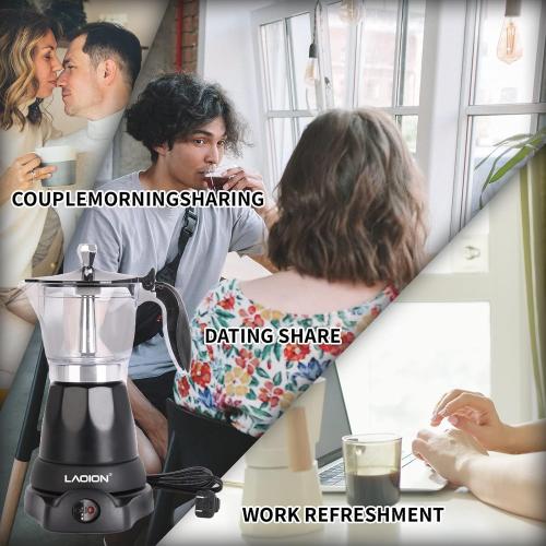 Cuban Coffee Maker, 6 or 3cup Electric Espresso Coffee Maker, Portable Cafeteras Electricas Modernas, Electric Moka Pot with Detachable Base & Overheat Protection, Coffee Gift for Home Travel
