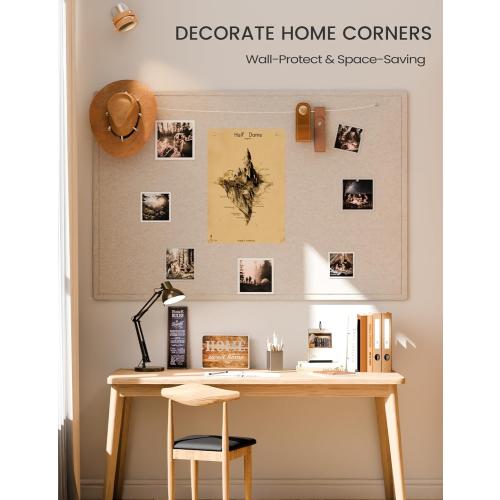 Fluxynara Large Bulletin Board, 70.8 x 47.2 Cork Board Alternative with 48 Safe Removable Adhesive Tabs, Foldable Felt Pin Board for Home Office, Classroom, Bedroom,Entryway for Walls—Oatmeal