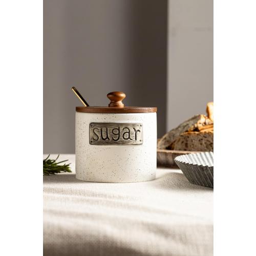 LYEOBOH Ceramic Sugar Bowl with Lid and Spoon, 15 OZ Sugar Holder for Coffee Bar Accessories, Sugar Jar for Countertop, Azucarera Farmhouse Home and Kitchen, White