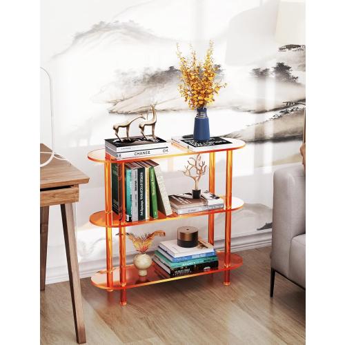Clear Bookshelf, Acrylic Bookcase with Open Book Shelf for Office Living Room Bedroom (3 Tier Orange)