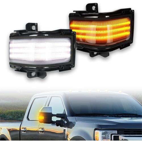 LED Rear Side Mirror Light DRL Amber Sequential Turn Signal Lamp Feature Kit for Ford 2015-2022 F150 2017-2022 F250 F350 F450 super duty,Full LED Side Marker Mirror Lamp,2pc