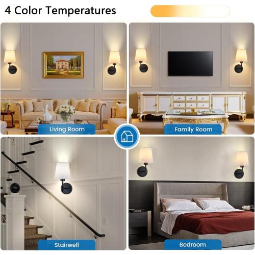 Rechargeable Wall Sconces Set of 2, Black Cordless Battery Operated Sconce with Dimmable LED Bulb and Remote, 13 Colors Wall Lights for Bedroom Living Room Hallway