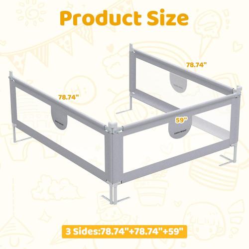 omzer Bed Rail for Toddlers - 3 Sides Safety Baby Bed Rail Guard with Child Lock, Infants Height Adjustment Queen Size Bed Rail for Toddlers,78.74X78.74X59