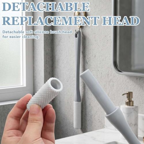 Toe Cleaning Brush, 2 Pack 15.7 Inch Long Handle Silicone Toe Gap Cleaner Soft Exfoliating Foot Scrubber for Shower Use Suitable for Seniors Expecting Mothers, Men and Women (Grey)