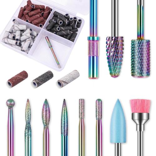 Depvko 10pcs Carbide Nail Drill Bits Set with 75Pcs Small Sanding Bands