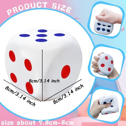 3.1 inch Foam Dice Stress Ball with Dots 6 Sided,Dices Squishies Toys to Get Your Lucky Numbers for Kids,Teenagers,Adults Board Games Relieve Anxiety