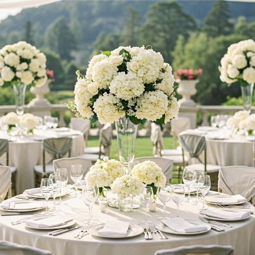 WHITE Auihiay 404PCS Hydrangea Artificial Flowers, Silk Artificial Flowers Heads with Stems, Champagne Lifelike Faux Flowers for Wedding Centerpieces, Arch and Background, Party, Home, Baby Shower Decor
