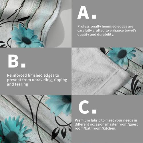 Teal Floral Hand Towels Set of 2 Rustic Daisy Fingertip Towel Soft Absorbent Guest Bath Towel Kitchen Dish Towel for Spa Home Bathroom