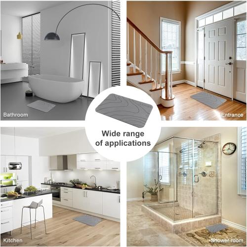 24x16 Grey 2 Pack Diatomaceous Earth Shower Mat, Stone Bath Mat, Nonslip Super Absorbent Fast-Drying Hard Bath Mat for Bathroom Shower Floor, 24 x 16 inch, Grey Wave Design