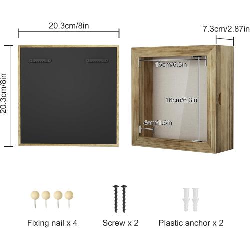 Love-KANKEI Shadow Box Frame 8x8, Wood Shadow Box Display Case with Glass Window, Memory Box for Memorabilia Awards Medals Photos Gift Carbonized Black