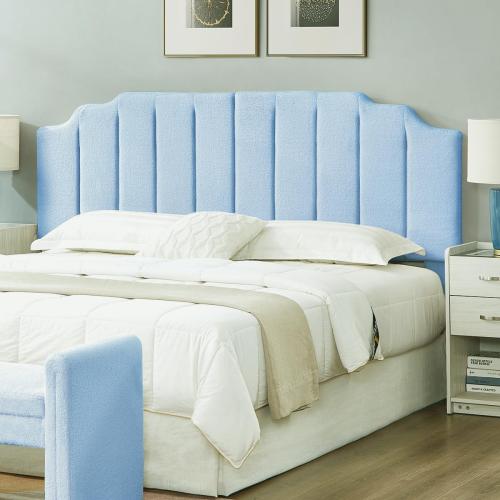 24KF Light Blue Teddy Fabric Tufted King Upholstered Headboard, Modern Vertical Channel Design California King Headboard with Stepped Silhouette Top Edge,6026-K-Teddy Light Blue