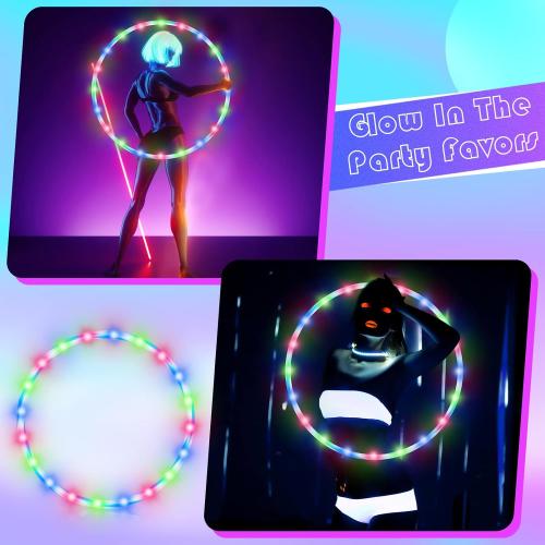 Jerify 4 Pack LED Hoop Light up LED Glowing Lights Fitness Exercise Hoops 10 Color Changing Exercise Glowing Hoop for Halloween Party Favors Dance Dark Fitness