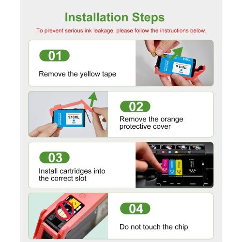 910XL Ink Cartridges Combo Pack for HP Printers Replacement for HP 910 HP 910XL Ink with HP OfficeJet Pro 8025e 8015e 8028e 8035e 8025 8035 8020 Printers (4 Pack, BK, CMY)