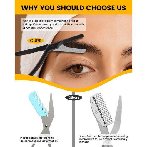 BEZOX Eyebrow Scissors with Comb - Stainless Steel Eyebrow Trimmer for Women and Men, Precision Eye Brow Comb Scissors, Sleek Eyebrows Shaping Grooming Kit - Black