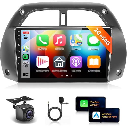 【16EQ】 2G 64G Radio for Toyota RAV4 2001 2002 2003 2004 2005 2006 Car Stereo with Wireless CarPlay Android Auto,9'' 1080P HD IPS Touch Screen,Bluetooth,28UIs,FM/RDS,GPS WiFi MirrorLink Backup Camera