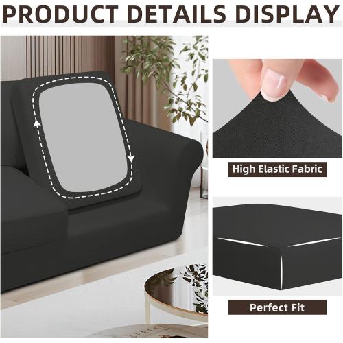 Easy-Going 7 Pieces Stretch Sofa Couch Cover, Large, Dark Grey | Washable Sofa Cover Set for 3 Backrest and Seat Cushion Couch Anti-Slip Sofa Slipcover Furniture Protector