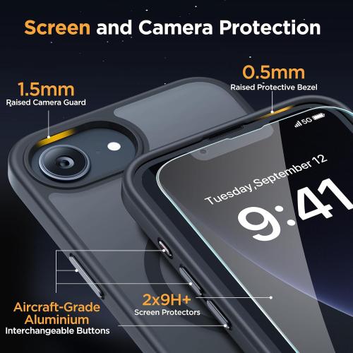 miracase for iPhone 16e case & iPhone 17e Case for MagSafe [with 2×9H  Screen Protectors] TOP Military-Grade Protection Shockproof with Velvet Touch for iPhone 16e/17e Phone Case 6.1, Matte Black