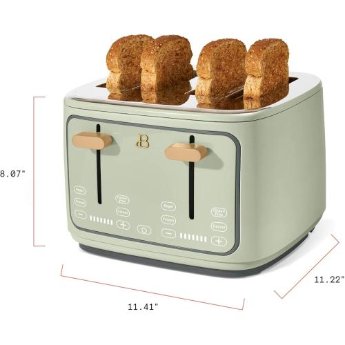 4 Slice Toaster with Touch Control Panel, 1800W Fast Heating, 7 Toast Shade Levels, Extra Wide Slots for Bagels, Removable Crumb Tray (Sage Green)