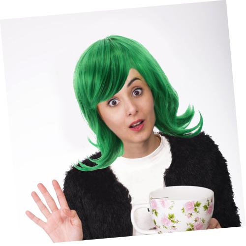 FRCOLOR 1Set Vibrant Green Short Wig with Scarf for Cosplay Wig for Birthday Parties Halloween and Performances Adorable Short Hair Design with Meticulous Craftsmanship