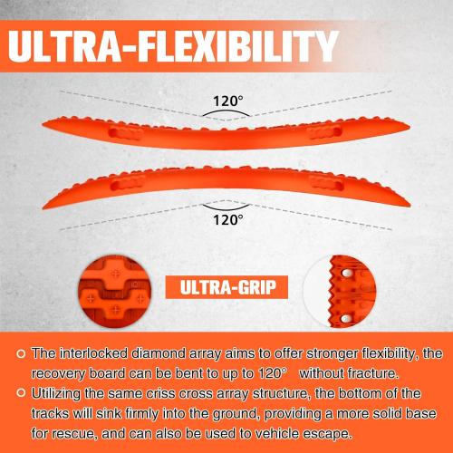 YATOINTO Off-Road Traction Boards, Recovery Boards for 4WD Mud,Sand,Snow,Rock Tracks.4X4 Pair Recovery Tracks Tire Traction Mats with 2 Straps&Storage Bag for RV Truck Jeep SUV,Orange