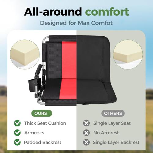 GREEN PARTY Stadium Seat for Bleachers Portable Outdoor Floor Folding Stadium Chair with Armrest, Back Support, Cup Holder, Mesh Bag and Hide Hooks