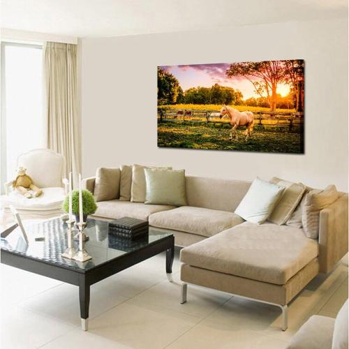 KREATIVE ARTS - Large Size Horse of a Farm Canvas Prints Wall Art Picture Modern Sunset Landscape Wild Animal High Definition Print Painting for Hotel Wall Decor Ready to Hang 20x36inch