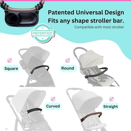 Swanoo Universal Stroller Snack Tray | Compatible with Nuna | Stroller Cup Holder | Silicone Arms Grip Bumper Bar | Stroller Tray Attachment with Cups Holder for Baby Toddler | Stroller Accessories