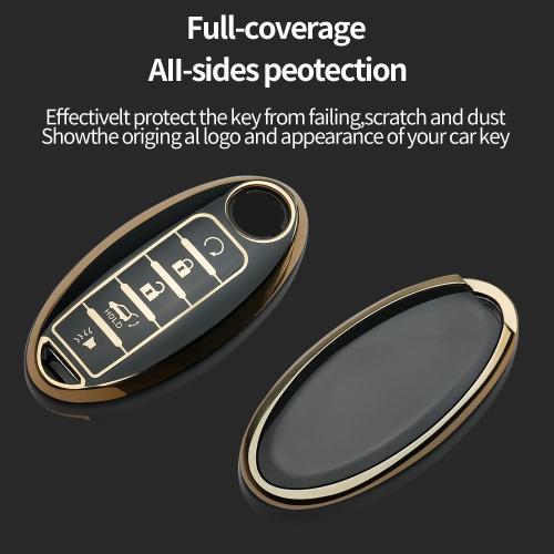 For Nissan Key Fob Cover Keychain Fit for Altima Maxima Rogue Armada Pathfinder Smart Key Shell Case (Black, 5 buttons)