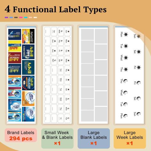 Travel Pill Organizer with Bulk Stickers & Labels - Small & Portable Week Daily Medicine Pharmacy for Pocket, Bag - 14-Compartment Foldable Supplement Box Holder for Fish Oil Vitamin - Blue