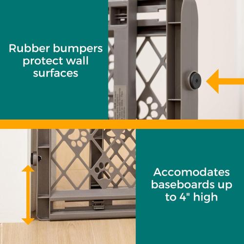 MYPET North States Paws Portable Pet Gate: 26-40 Wide. Pressure Mount. No Tools Needed. Made in USA, 23 Tall, Expandable, Durable Dog Gates for Doorways, Fieldstone Gray
