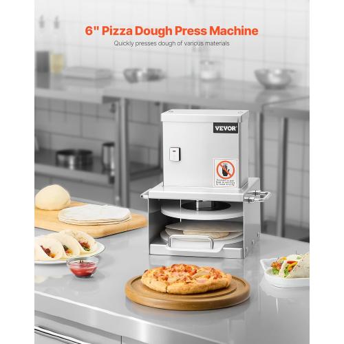 VEVOR Electric Pizza Dough Press Machine, 6 Inch Pizza Pastry Press Plate, Stainless Steel Bread Presser, Commercial Forming Machine with Adjustable Thickness and 100 Sheets of Parchment Paper