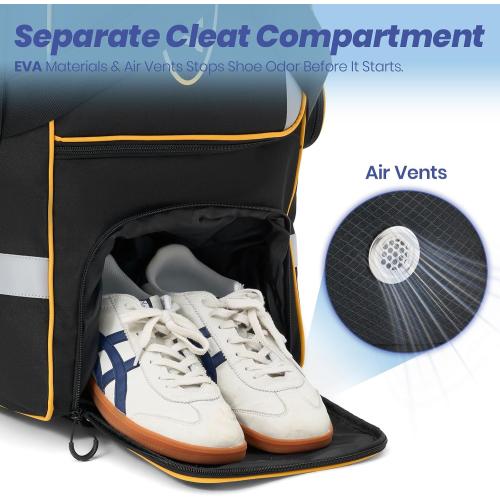 Fanwoli 81L Rolling Baseball Bag with Wheels, Softball Catchers Gear Bags for 4 Bats (Fits Up To 34), Separate Shoe Compartment, Safety Reflective Strip, Fence Hook, Foldable T-Bag for Youth & Adult