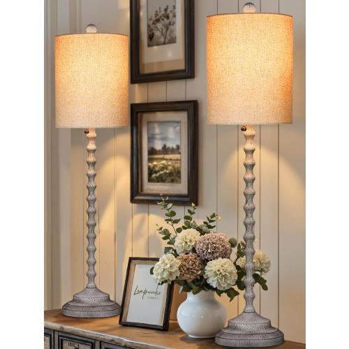 Rustic Farmhouse Buffet Lamps Set of 2, 30 Tall Table Lamps with Metal Base & Linen Shade – UL Certified, Perfect for Adding a Warm, Cozy Glow to Living Rooms, Dining Rooms & Entryways