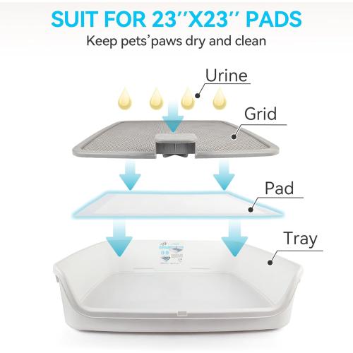 ALL FOR PAWS Dog Pee Pad Holder with Removable Post, 23.6 Indoor Dog Potty Training Tray, Puppy Toilet Litter Box for Small to Medium Sized Dogs