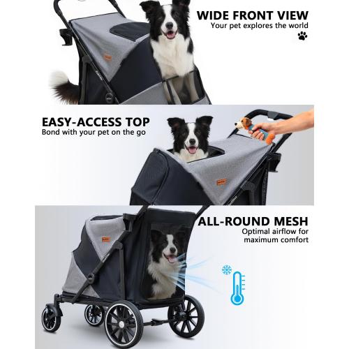 Dog Stroller for Large & Medium Dogs, Pet Stroller for 2 Dogs | 360° Wear-Resistant Wheels • Foldable Design • Breathable Mesh Windows • Heavy-Duty Construction • Fits 2 Dogs