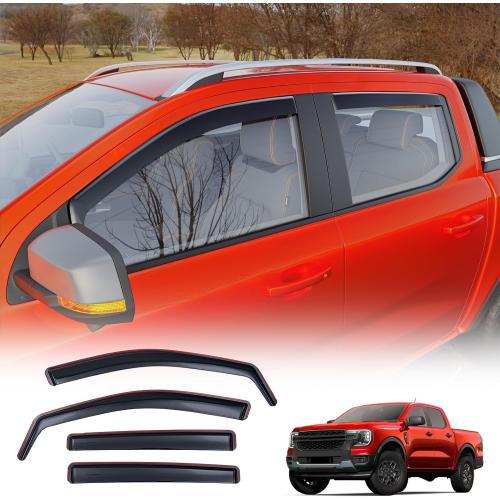 Visor Rain Guards Compatible with 2024 2025 2026 Ford Ranger Front and Rear in-Channel Window Visors Wind Deflectors Weather Shield for 2026 Ranger 4PCS Accessories