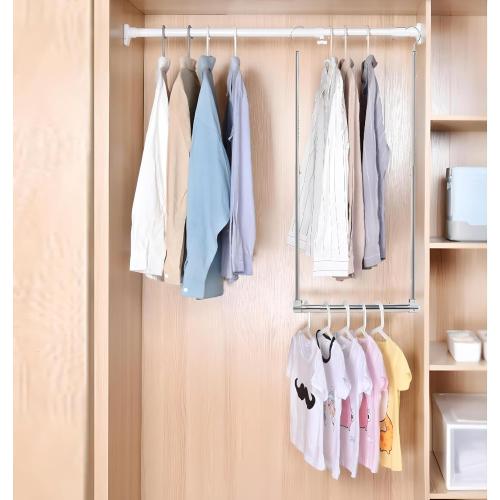 Adjustable Hanging Closet Rod, Extender Hanging Rod, Closet Hanging Organizer, Heavy Duty Closet Bar, Hanging Rod (1 Pack, Chrome)