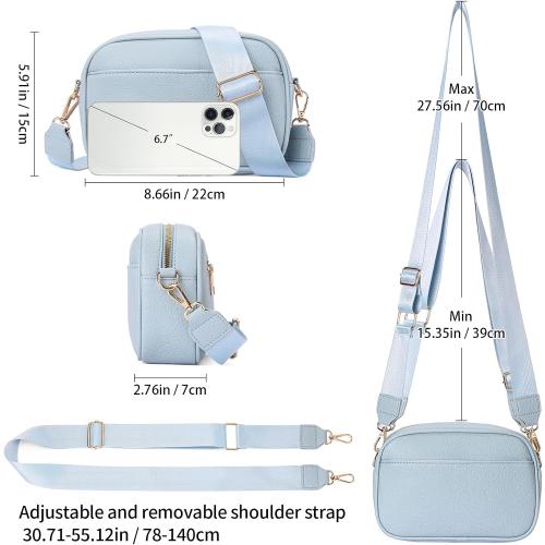 Small Crossbody Bag for Women Trendy Triple Zip Purses Vegan Leather Shoulder Handbag with Adjustable Wide Strap