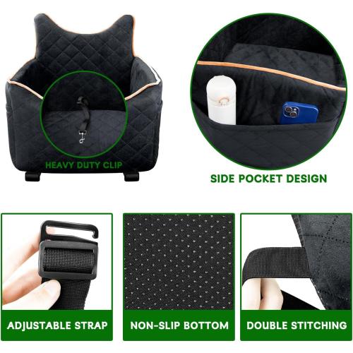 Black and Grey Universal Golf Cart Dog Seat for Small/Medium Dogs and Cats, Fully Detachable and Washable Pet Seat with Safety Leash Inside, Easy to Install/Flippable Seat Bottom Required