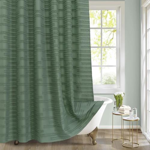 Size 72x72 Color Green  Boho Fabric Shower Curtain Set, Modern Farmhouse Tufted Cloth Shower Curtains with Striped Textured for Luxury Bathroom Decor, Soft & Wrinkle Resistant, Sage Green, 72 x 72